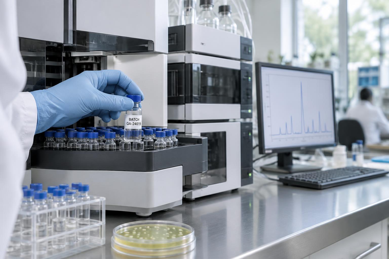 Batch-labelled sample being placed in an HPLC autosampler